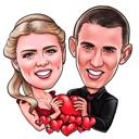 Couple Caricature Holding Hearts