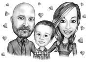 Familiekarikatur fra fotos i sort / hvid stil