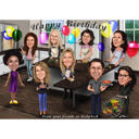 Office Birthday Caricature Card with Colleagues
