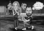 Proposal Caricature of Couple with Custom Background