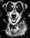 Gråskala akvarellhundporträtt från foto på svart bakgrund