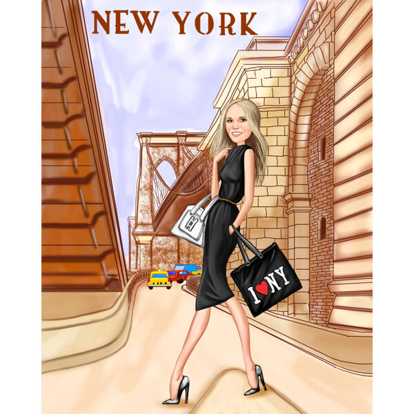 Person in New York Full Body Cartoon Portrait in Colored Style from Photos