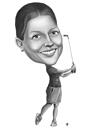 Sport Woman Workout Caricature in Black and White