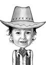 Dessin de caricature d'enfant à partir d'une photo dans un style noir et blanc