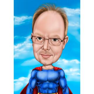 Superhero Person Caricature Drawing in Color Style from Photo with Colored Background