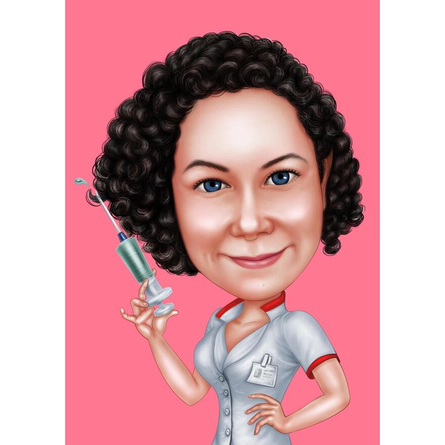 Custom Nurse Caricature from Photos with One Colored Background