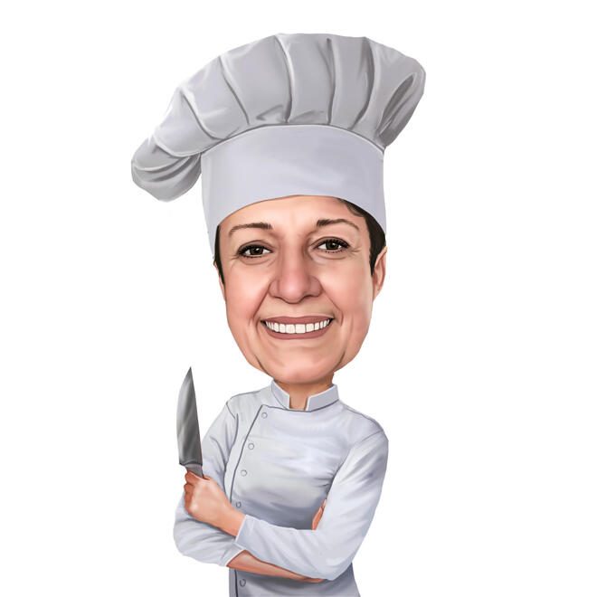 Chef con caricatura di coltello dalle foto per il logo dello chef