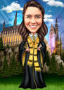 Full Body Colored Style Caricature Mastery from Photos with Castle Background