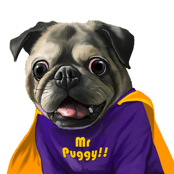 Caricatura de Pug superhéroe