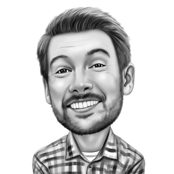 Black and White Caricature: Digital Style Cartoon Drawing