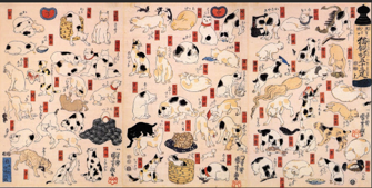 18. Утагава Куниёси, «Кошки, предложенные Утагавой Куниёси как пятьдесят три станции Токайдо» (1850).-0