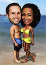 Caricatura de casal em praia tropical