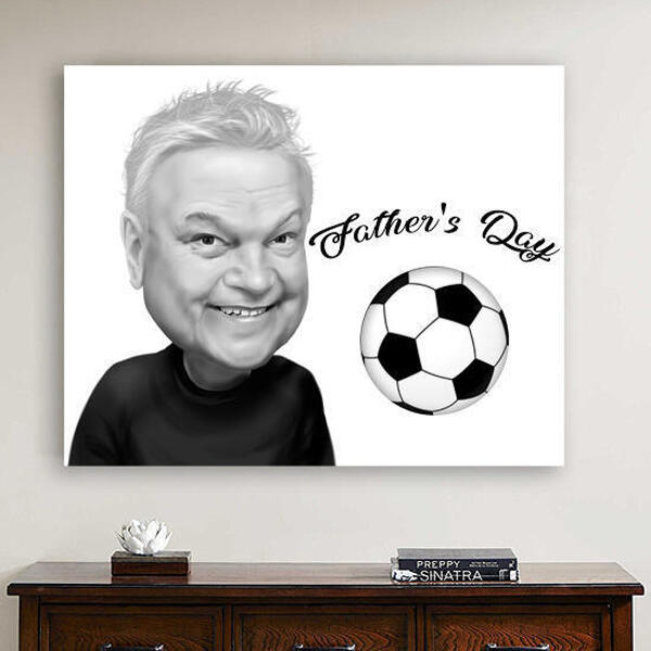 Father's Day Sport Caricature from Photos in Black and White Style Printed on Canvas