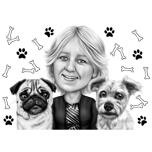 Proprietar cu portret de câini în stil alb-negru