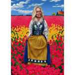 Custom Woman Portrait from Photo with Flowers Field Background