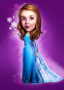 Karikatura dívky sněhové královny v barevném stylu z fotografií s vlastním pozadím