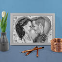 Regalo de caricatura de pareja enamorada en estilo blanco y negro de una foto impresa en un póster