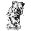 Chiens Graphite aquarelle Portrait dessin animé à partir de photos pour cadeau personnalisé de sauvetage d'animaux de compagnie