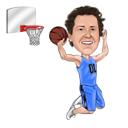 Jugador de baloncesto de cuerpo completo con caricatura de canasta