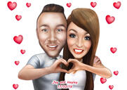 Couple Making Hand Heart Caricature romantique à partir de photos avec un fond de couleur