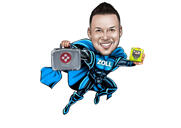 Caricatura di un supereroe a figura intera