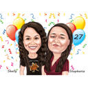 Vriendenkarikatuur voor 27e verjaardagscadeau in gekleurde stijl van foto's