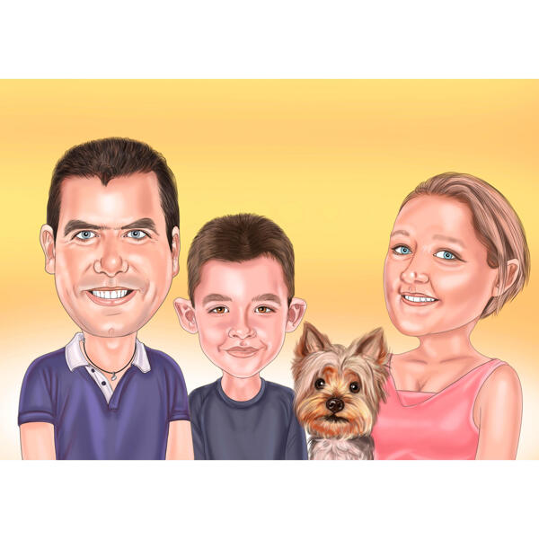 Fotoğraftan Tek Renkli Arka Plan Üzerinde Köpek Karikatürlü Özel Aile