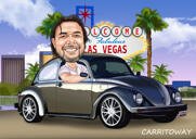 Personne voyageant en voiture Caricature pour un voyage de vacances Cadeau de dessin animé