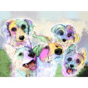 Dessin de portrait de chiens à l'aquarelle dans des tons pastel avec un arrière-plan personnalisé