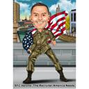 caricatura militar con bandera
