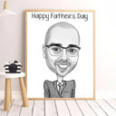 Portrait personnalisé de dessin animé de caricature de la fête des pères sur toile en noir et blanc