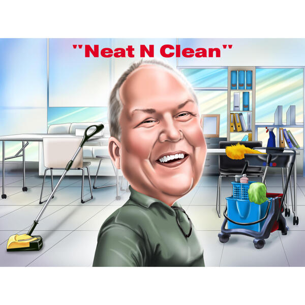 Caricatura della persona in stile a colori con sfondo personalizzato per la pulizia della proposta commerciale