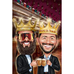 Disegno di caricatura dei re reali in stile colorato per due persone da foto
