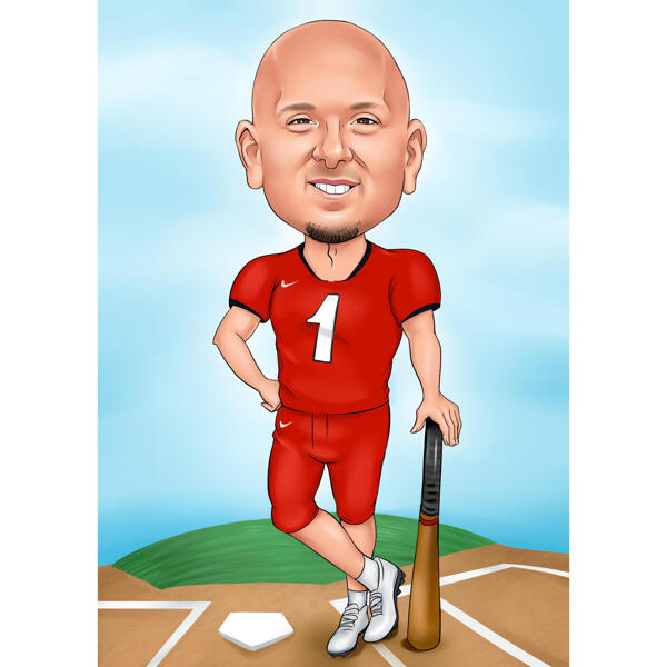 Baseball Player Caricature with Bat