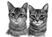 Retrato de caricatura de desenho animado de gatos em estilo preto e branco de fotos