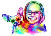 Person med Chihuahua -porträtt i akvarellstil från Foto