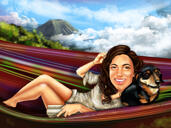 Owner with Pets Caricature with Colored Background
