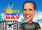 Photo Print: Colored Digital Fathers Caricature Drawing