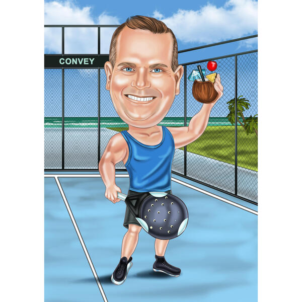 Paddle Tennis Player Caricature with Custom Background from Photo