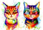 Ritratto dell'acquerello di gatti solitari nei colori dell'arcobaleno dalle foto