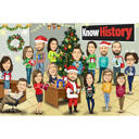 Визитная рождественская открытка - Карикатура сотрудников для праздничных открыток