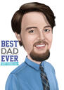 Glückliches Vatertags-Karikatur-Porträt-Geschenk vom Foto auf einem farbigen Hintergrund