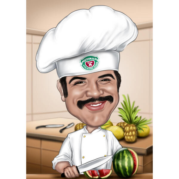 Caricatura divertente dello chef con i baffi