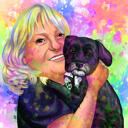 Owner+with+Pet+Cartoon+Portrait+in+Black+and+White+Style+with+Custom+Background