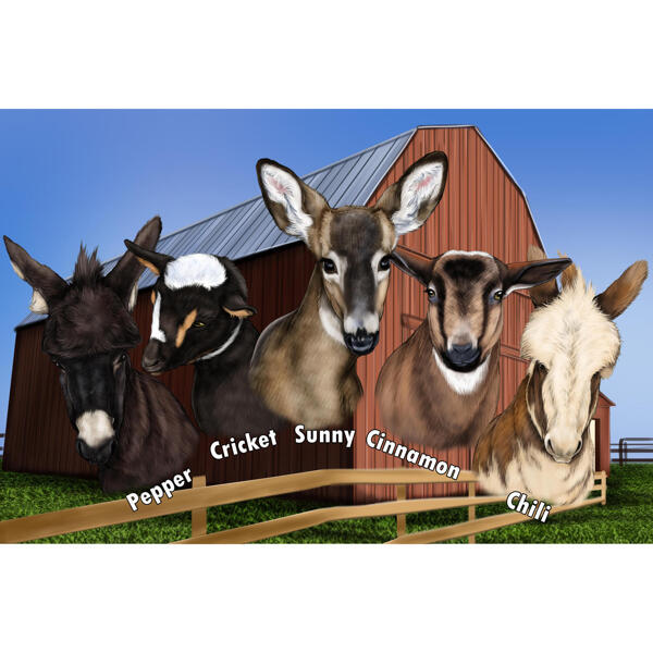 Caricatura di gruppo di animali da fattoria con sfondo di Bard