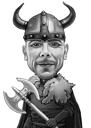 Özel Hediye için Siyah Beyaz Stildeki Fotoğraflardan Viking Adam Karikatür Portresi