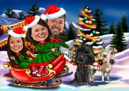Christmas Card - Family in Santa's Sleigh with Pets