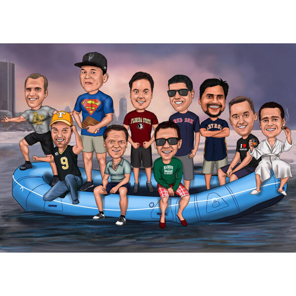 Group on Boat Caricature