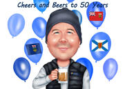 Beer Drinker Caricature in Funny Exaggerated Style