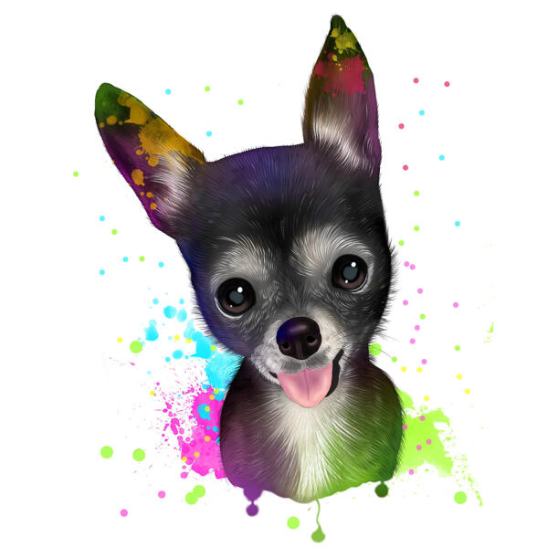 Kæledyrskarikaturportræt fra foto med regnbuevandfarveeffekt til kæledyrselskere gave